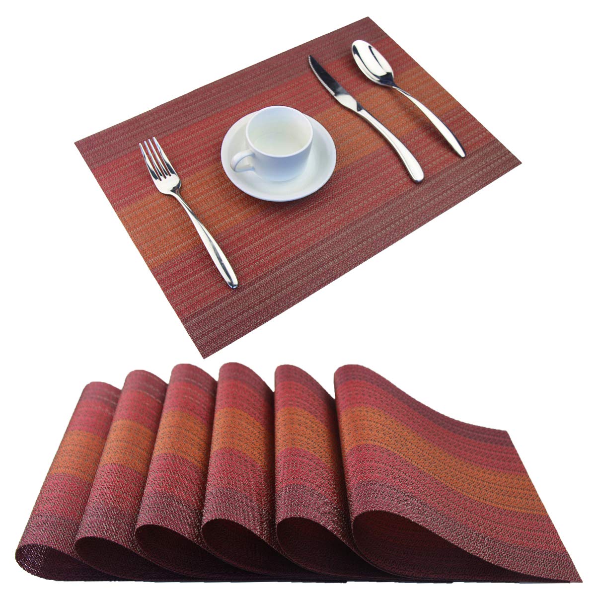Vinyl Placemats Heat-Resistant Table Mats Washable Easy Clean Plastic Placemats for Dining Table Set of 4 (Red)