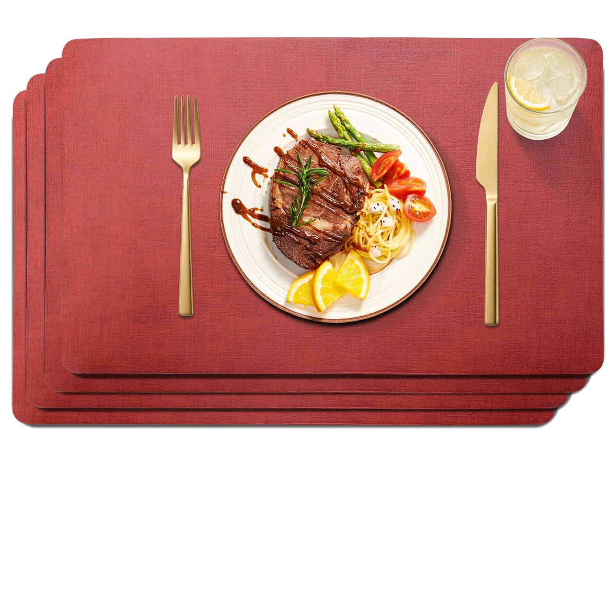 Maxpearl Faux Leather Placemats Set of 6, Easy to Clean, Beige