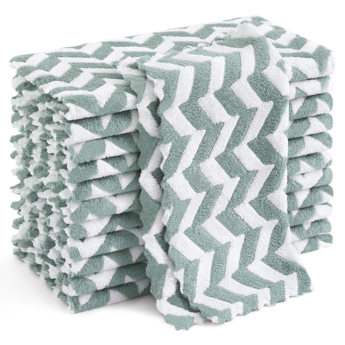 Homaxy 12 Pack Coral Velvet Dish Cloths, 10 x 10 inches, Grass Green