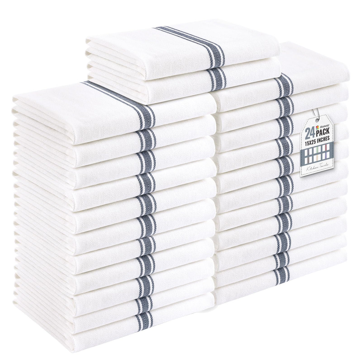 Homaxy 100% Ring Spun Cotton Kitchen Towels 6 Pack, Blue Stripe