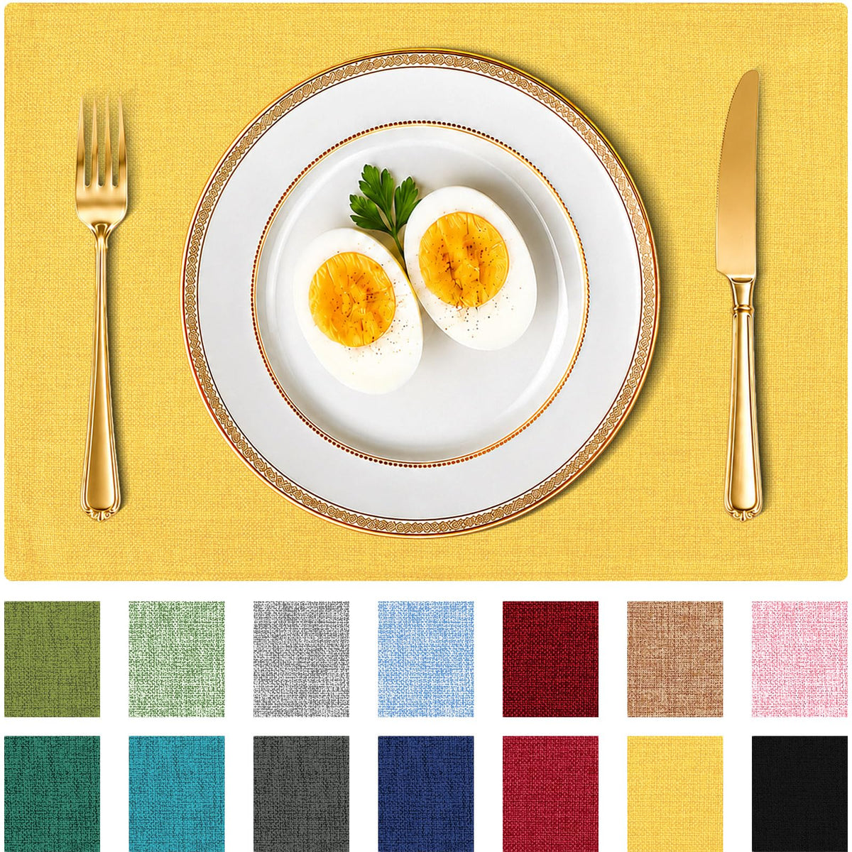 Placemats Set of 4, Cotton Linen Blend Cloth Place Mats, Neutral Beige