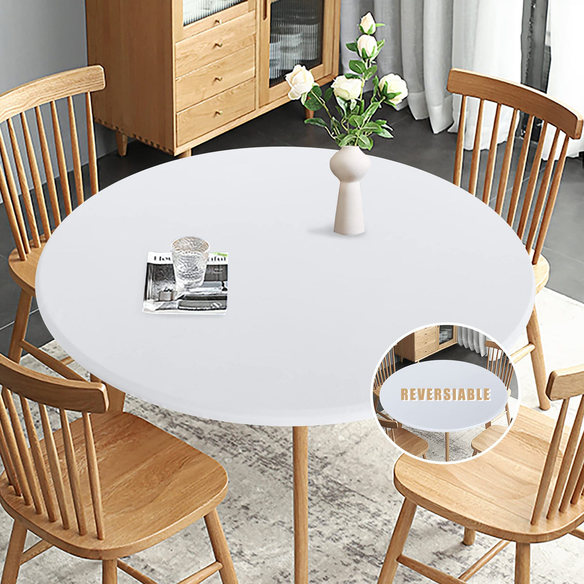 Obstal Fitted Round Table Cloth, Fits Round Tablecloth for 40-44", Coffee