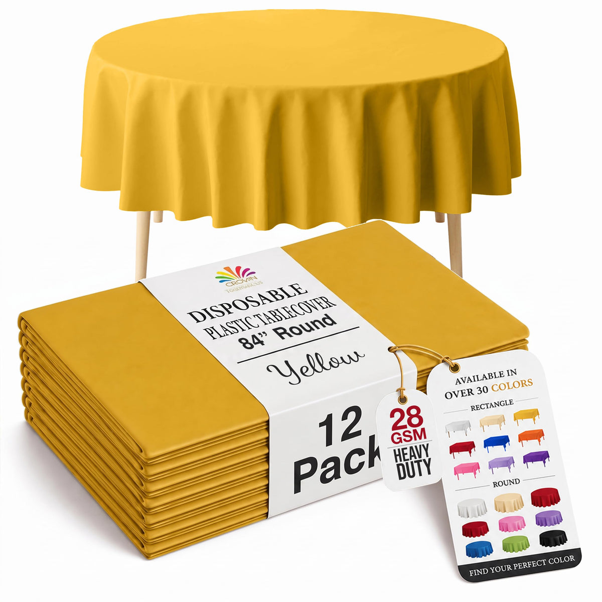 Exquisite 12-Pack Premium Plastic Tablecloth 54 Inch. x 108 Inch. Rectangle Table Cover-White