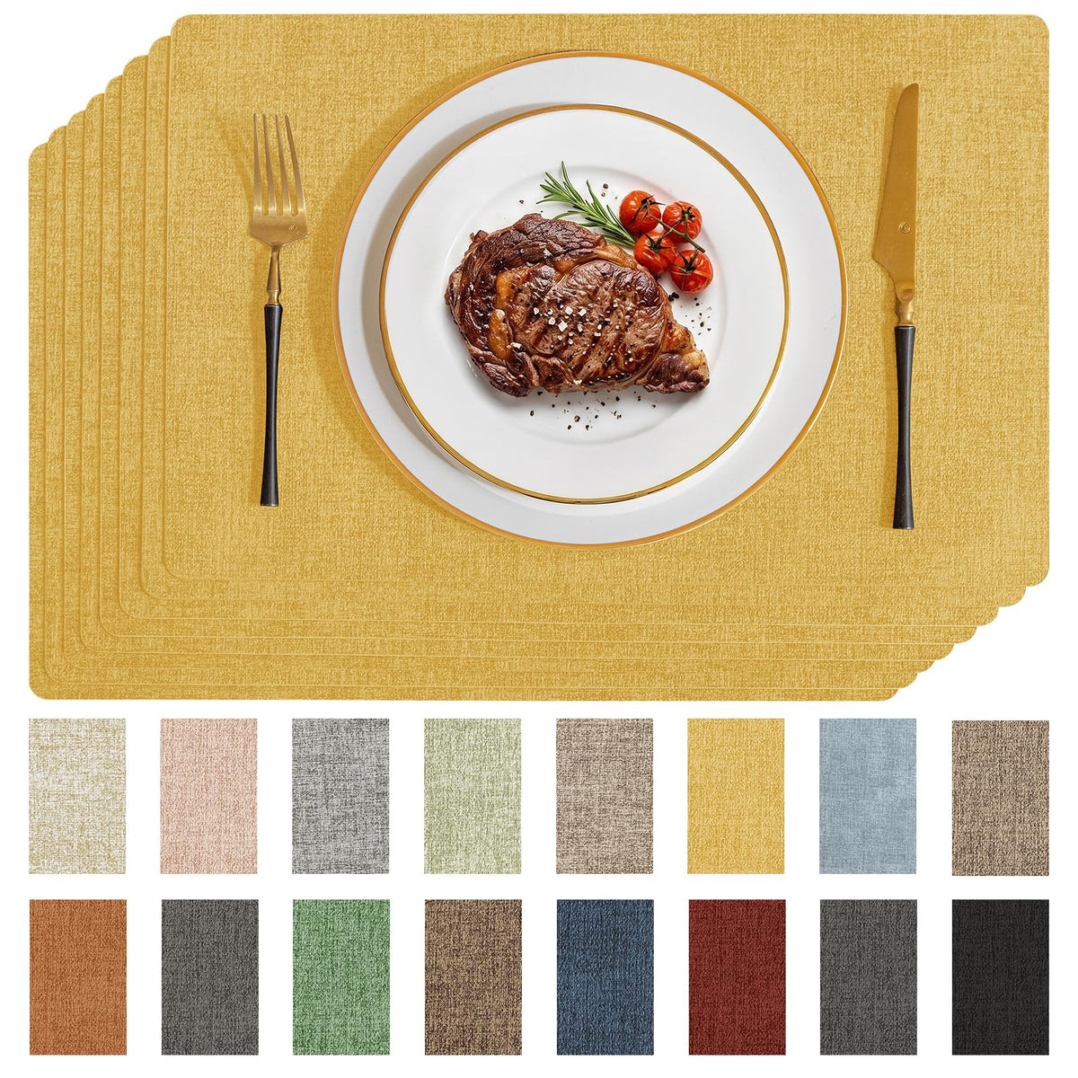 Romanstile Faux Leather Vinyl Placemats Set of 6, Light Grey