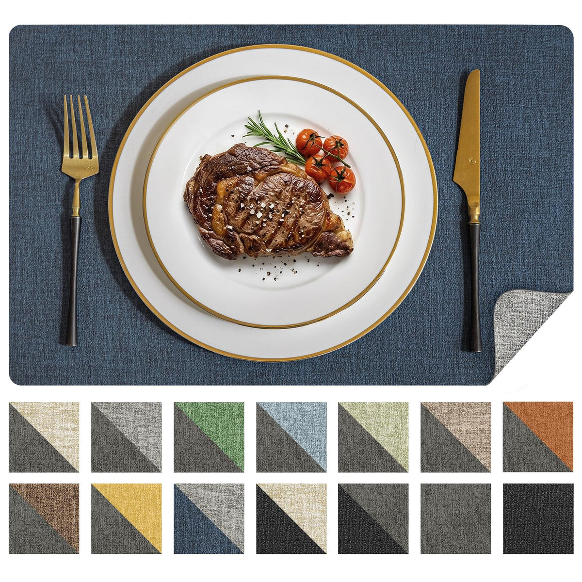 Romanstile Placemats Set of 6, Reversible Faux Leather Wipeable Table Mats