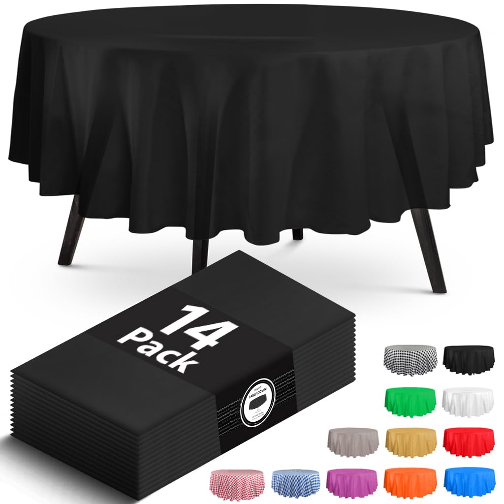 14 Pack Black 54 x 108 in. Rectangle Disposable Plastic Tablecloths - Smooth Decorative Covers for Parties, Weddings