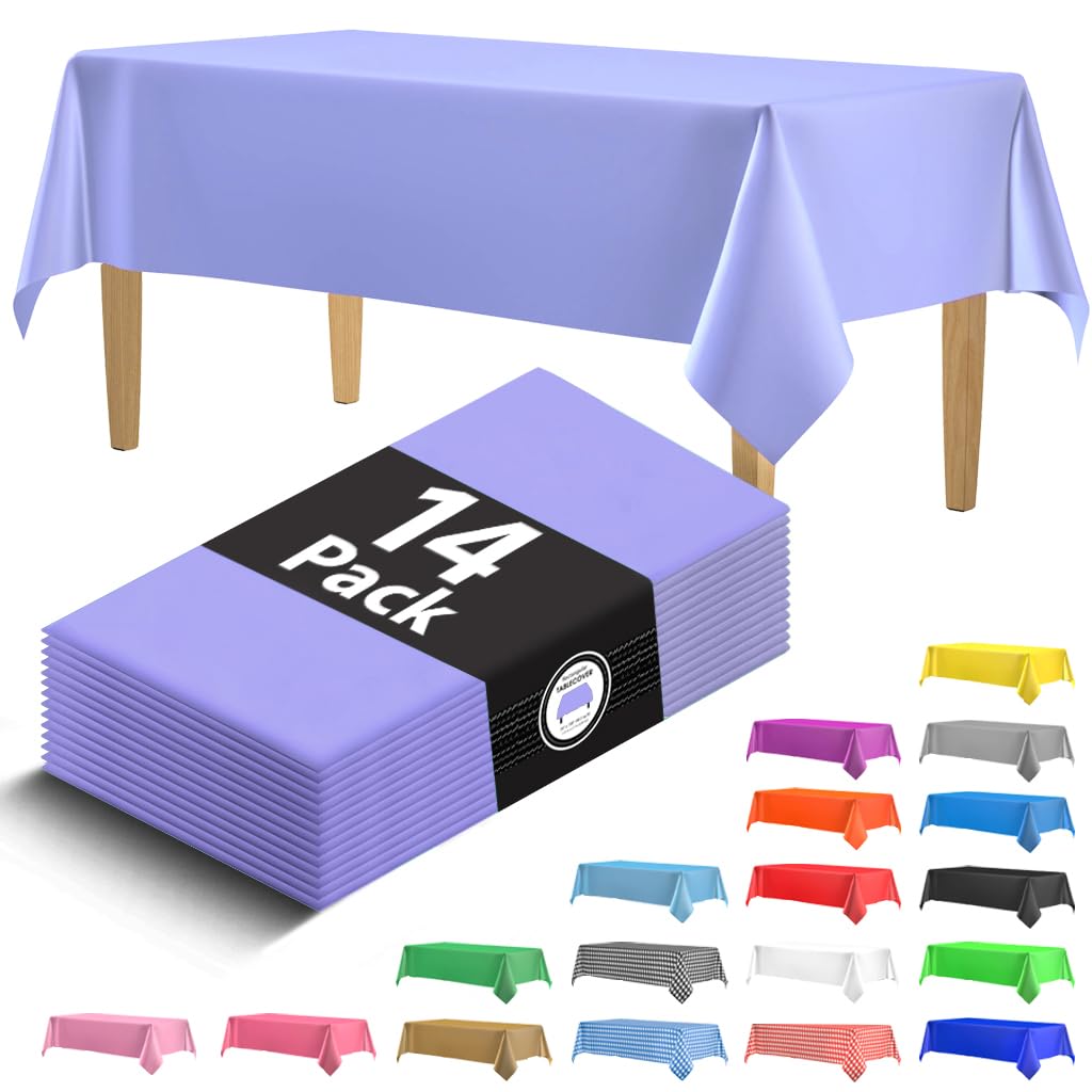 14 Pack Black 54 x 108 in. Rectangle Disposable Plastic Tablecloths - Smooth Decorative Covers for Parties, Weddings