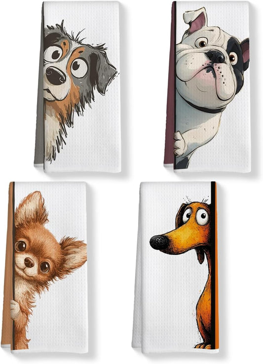 4 Pcs Funny Dog Kitchen Towels, Cute Dogs Gifts Hand Towels 14 x 24 Inches