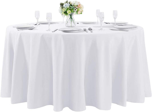 Cupuamon 120 inch Round Tablecloth Washable Polyester Table Cloth Decorative Table Cover for Wedding Party Dining Banquet (120 inch,White)
