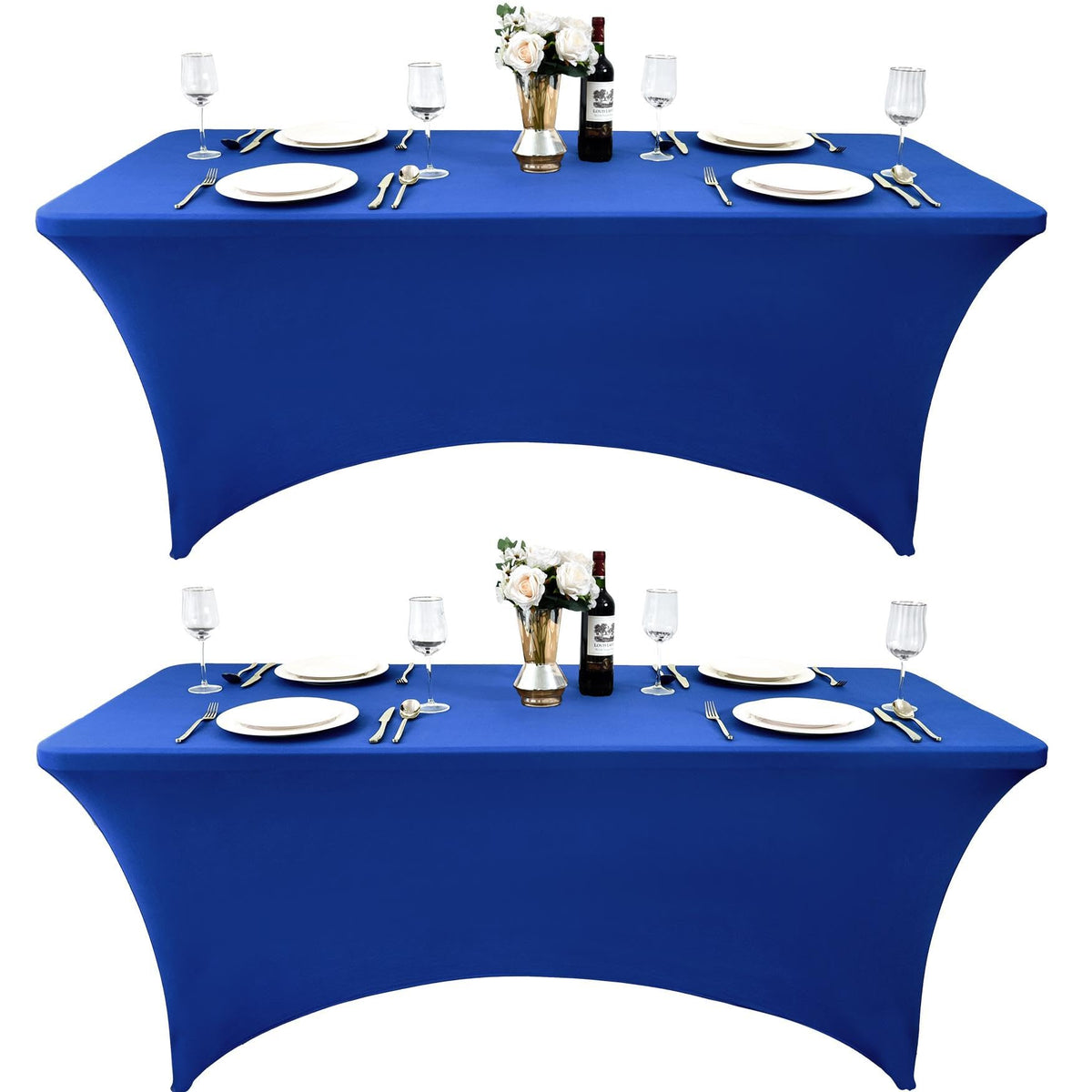 2-Pack 6ft Black Spandex Table Covers for Rectangle Standard Folding Tables - Wrinkle Resistant Stretch Tablecloths - Ultimate Fitted Table Protector for Parties, Trade Shows, Banquet