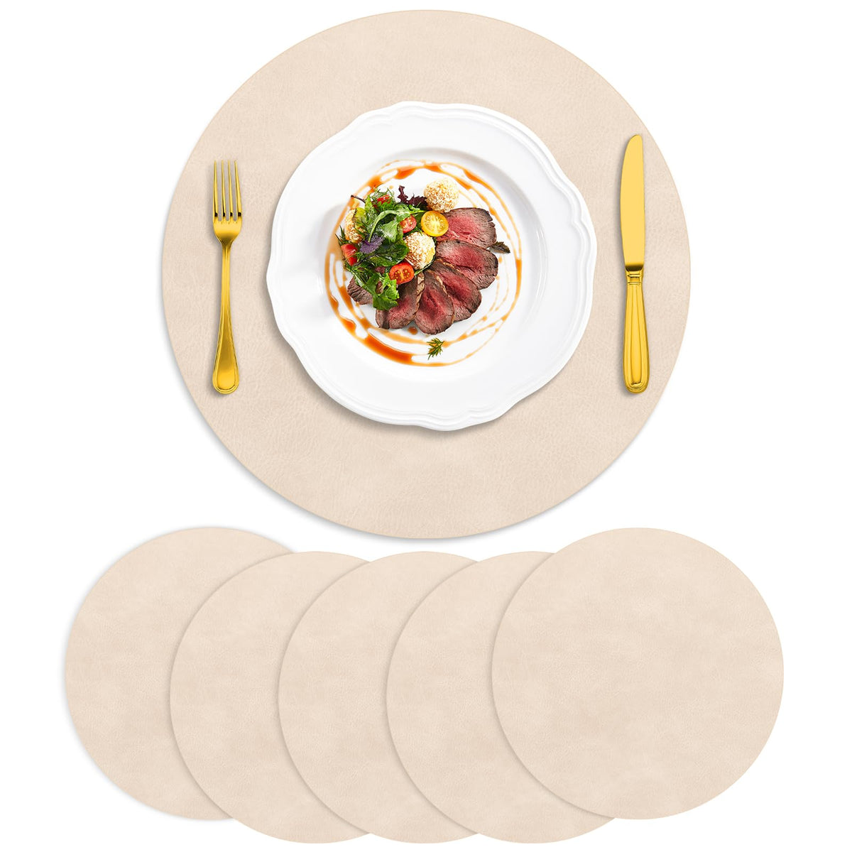 ADRIMER Oval Placemats Set of 4, Wipeable Faux Leather, 4 Colors