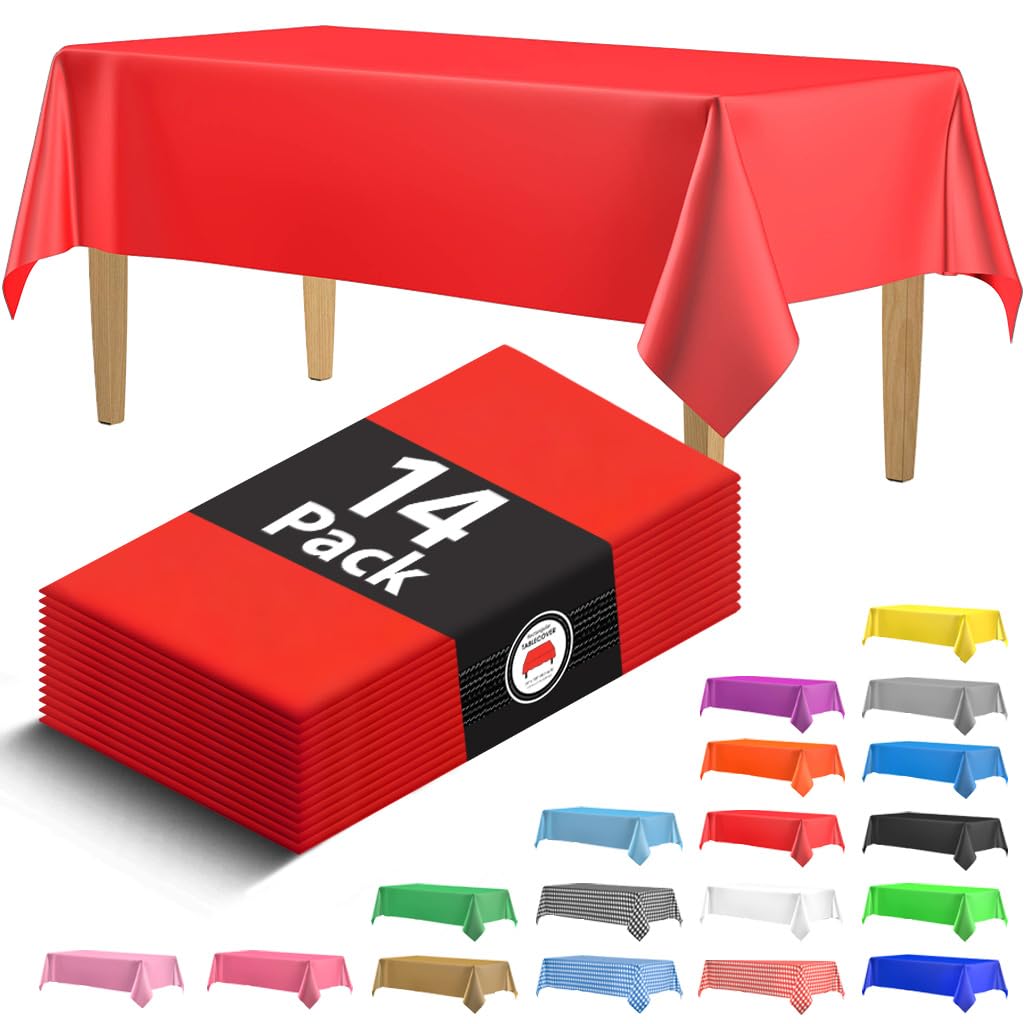 14 Pack Black 54 x 108 in. Rectangle Disposable Plastic Tablecloths - Smooth Decorative Covers for Parties, Weddings