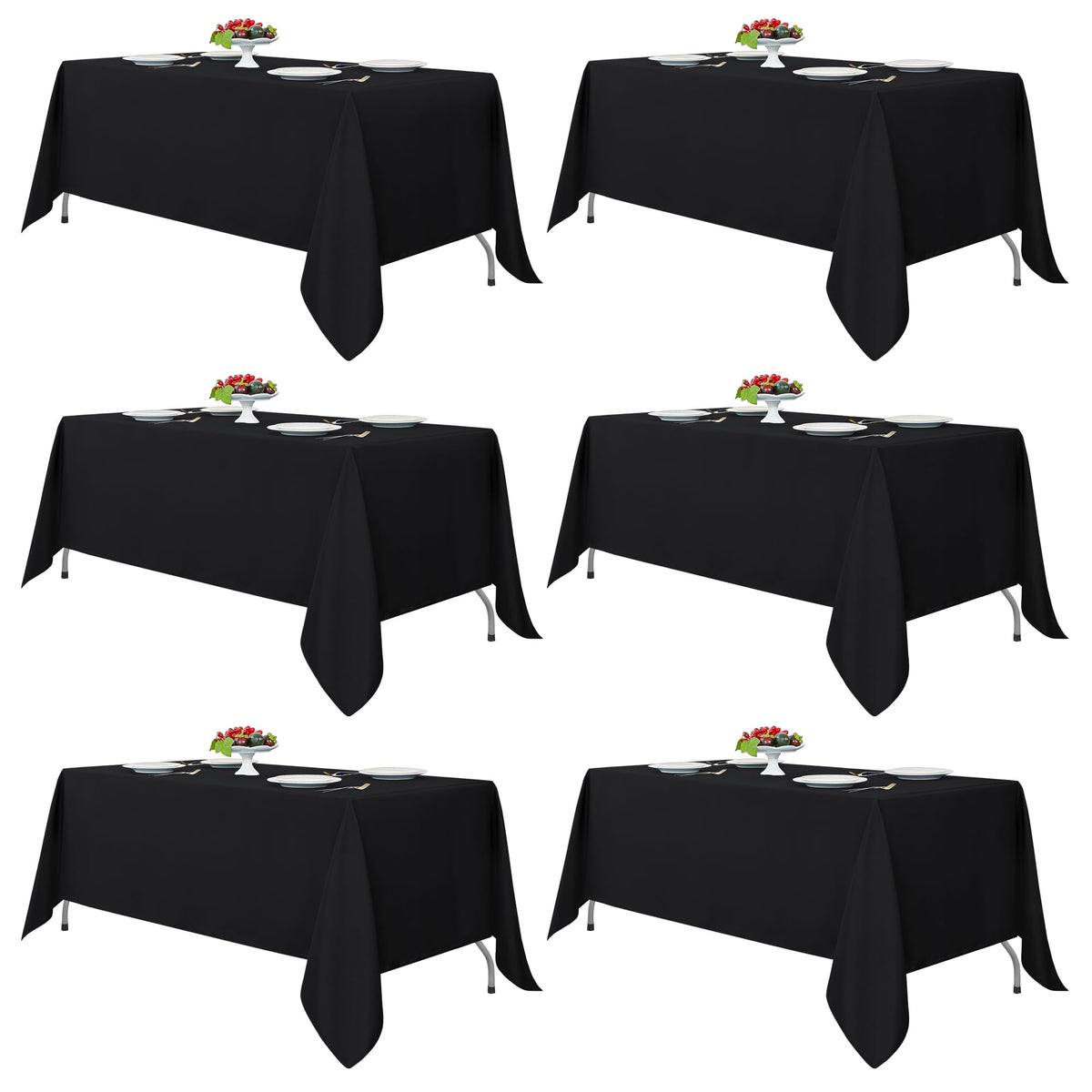 Fitable 6 Pack Black Tablecloths 70x120 Inch for 6-8 Ft Rectangle Tables