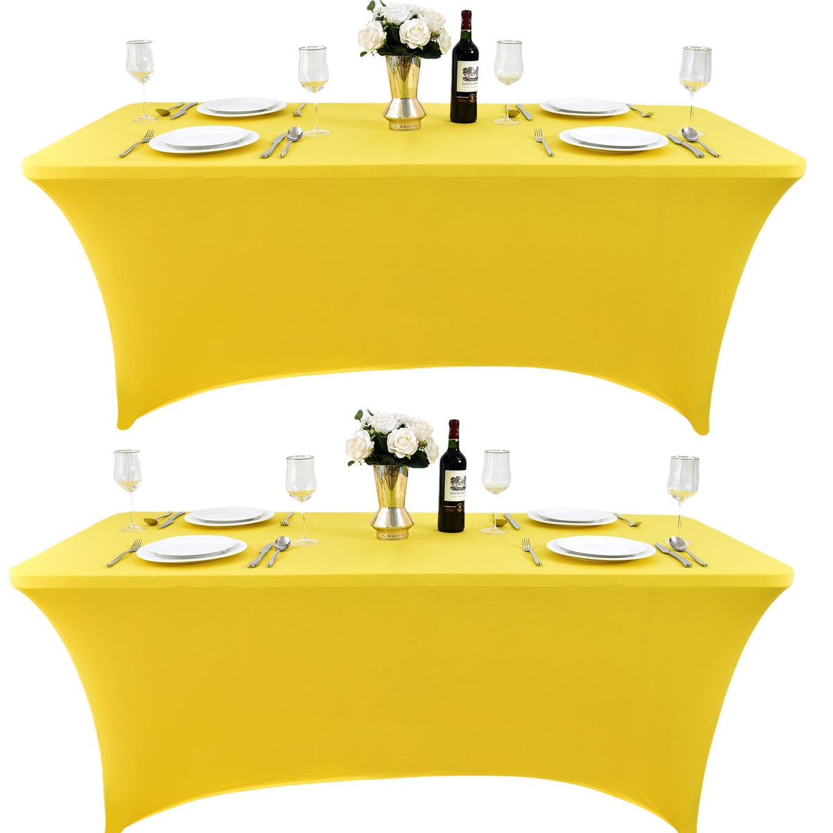 2-Pack 6ft Black Spandex Table Covers for Rectangle Standard Folding Tables - Wrinkle Resistant Stretch Tablecloths - Ultimate Fitted Table Protector for Parties, Trade Shows, Banquet