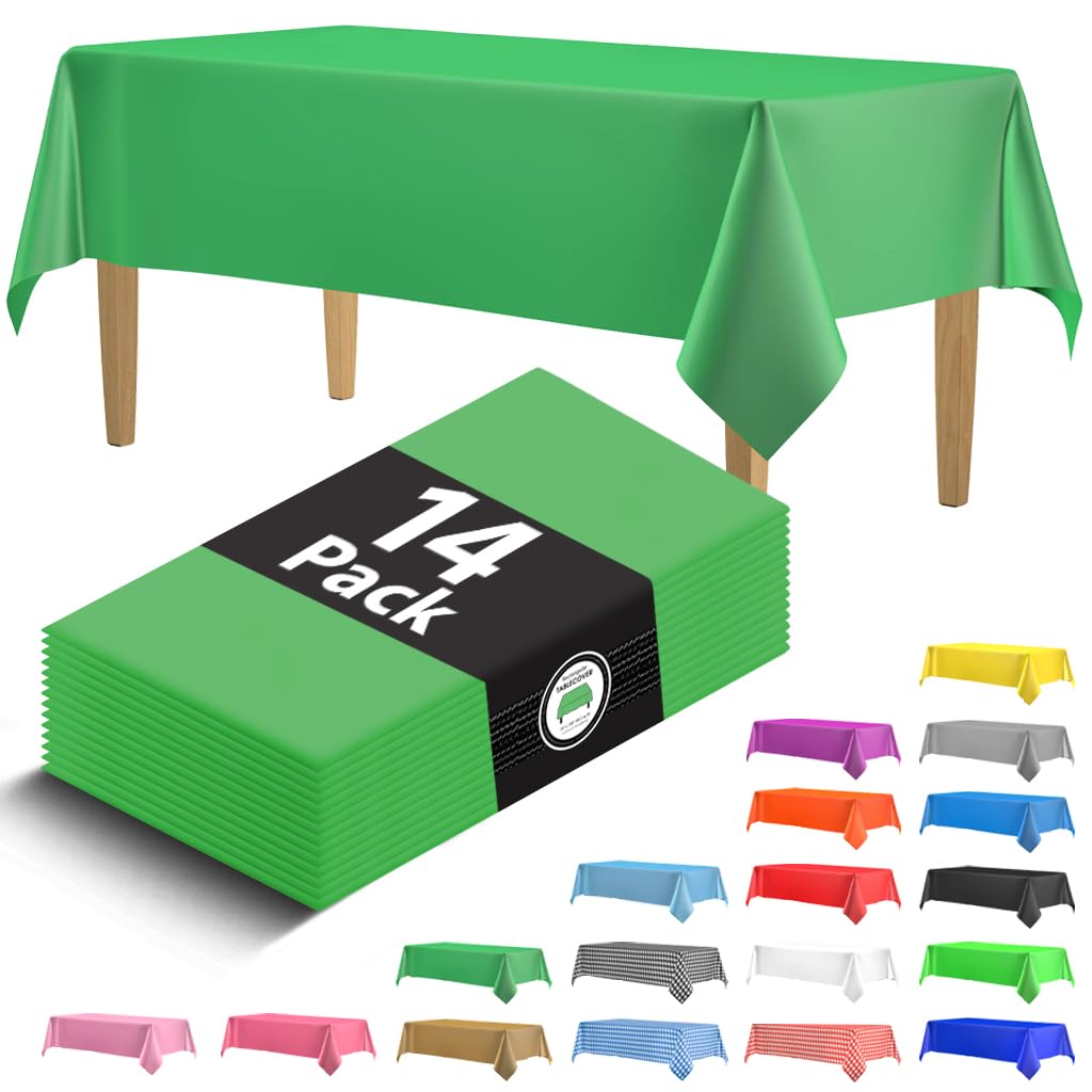 14 Pack Black 54 x 108 in. Rectangle Disposable Plastic Tablecloths - Smooth Decorative Covers for Parties, Weddings