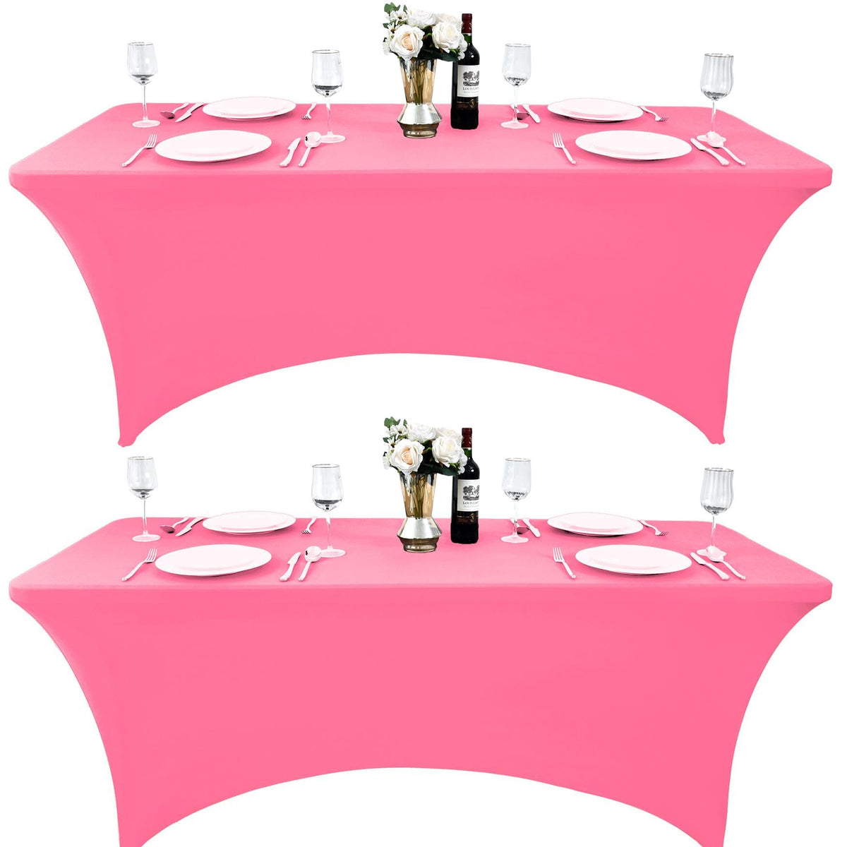 2-Pack 6ft Black Spandex Table Covers for Rectangle Standard Folding Tables - Wrinkle Resistant Stretch Tablecloths - Ultimate Fitted Table Protector for Parties, Trade Shows, Banquet