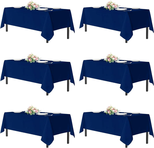 sancua Navy Blue Tablecloths 60x120 Inch for 8 Foot Tables, 6 Pack