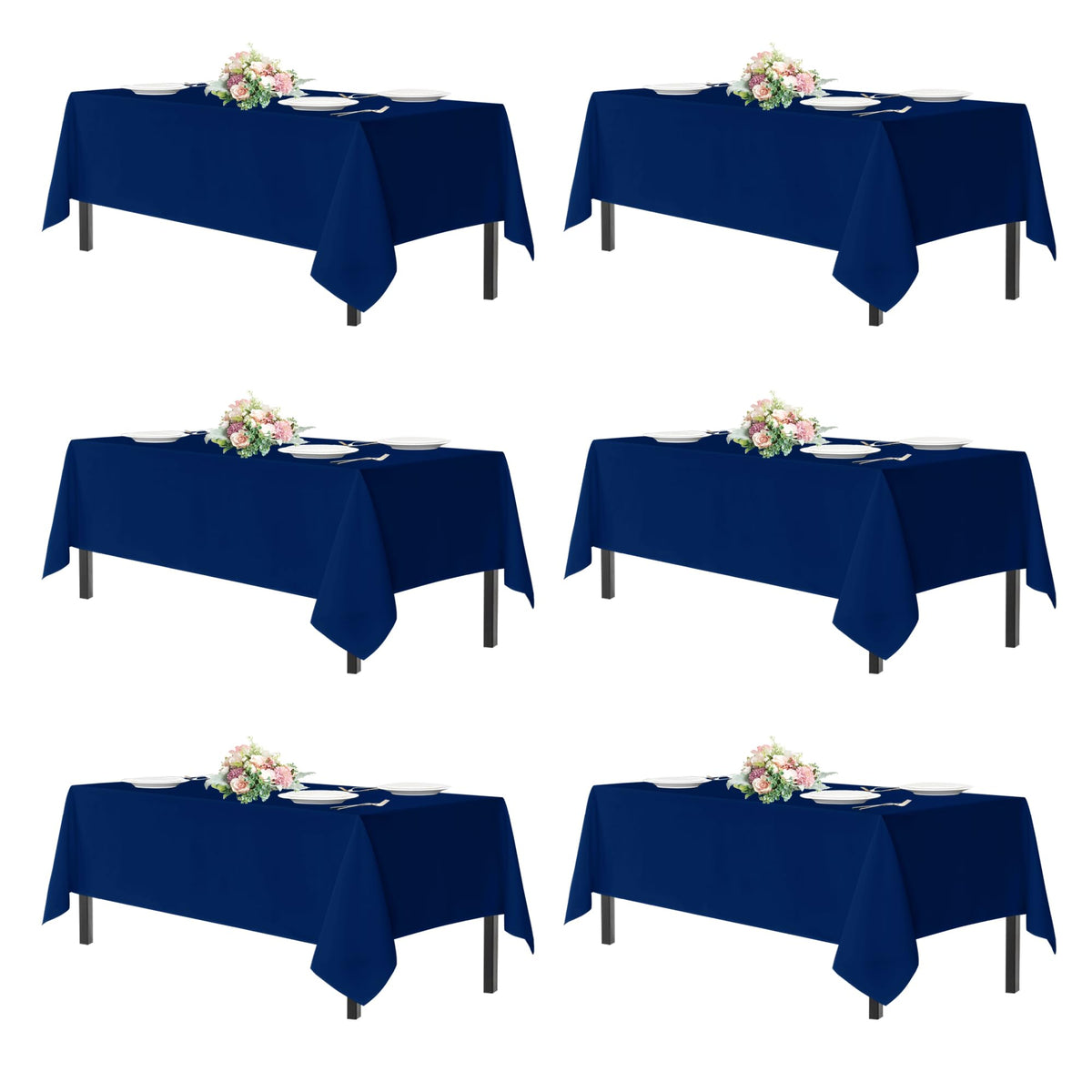 sancua Navy Blue Tablecloths 60x120 Inch for 8 Foot Tables, 6 Pack