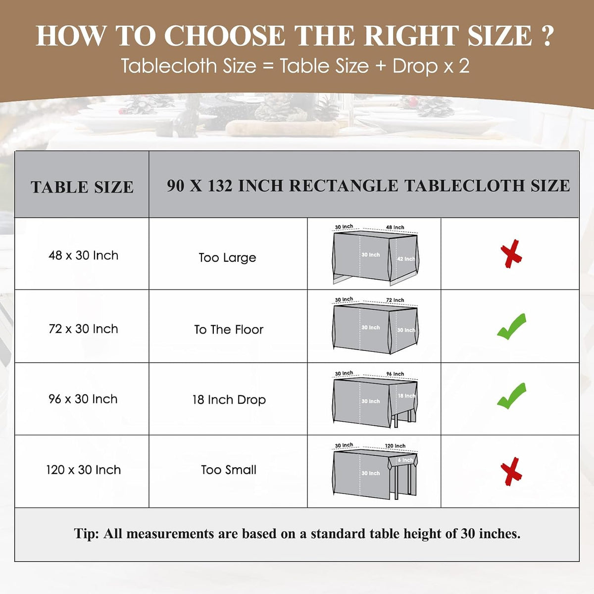 2 Pack Ivory Rectangle Tablecloths 90x132 Inch for 6ft Tables