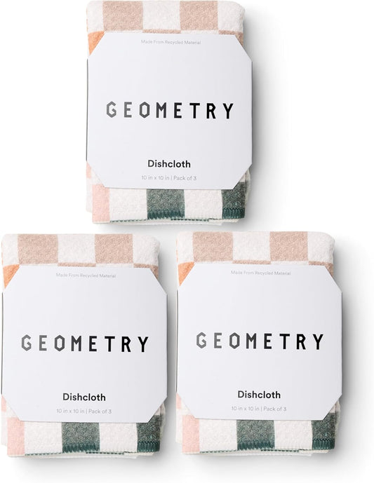 GEOMETRY Kitchen Dish Cloths - Quick Dry Dishcloths for Kitchen - Premium Dish Rags with Geoweave - 3-Pieces Autumn Checkers