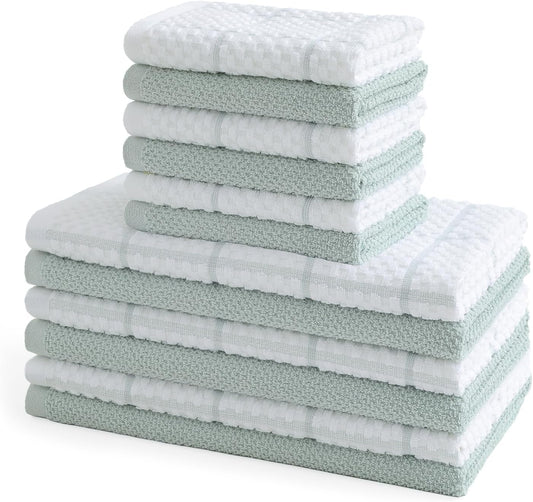 12 Pack Kitchen Towels and Dishcloths Set, 100% Cotton Soft and Absorbent Kitchen Towels 16 x 25 inche & 13 x 13inche Dishcloths