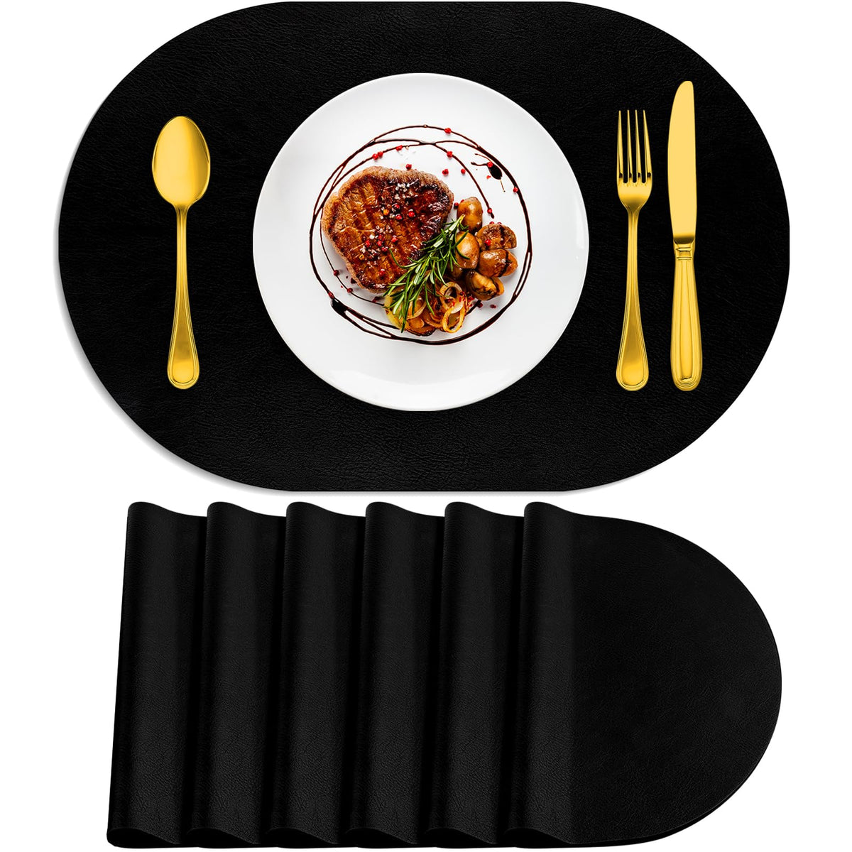 ADRIMER Oval Placemats Set of 4, Wipeable Faux Leather, 4 Colors