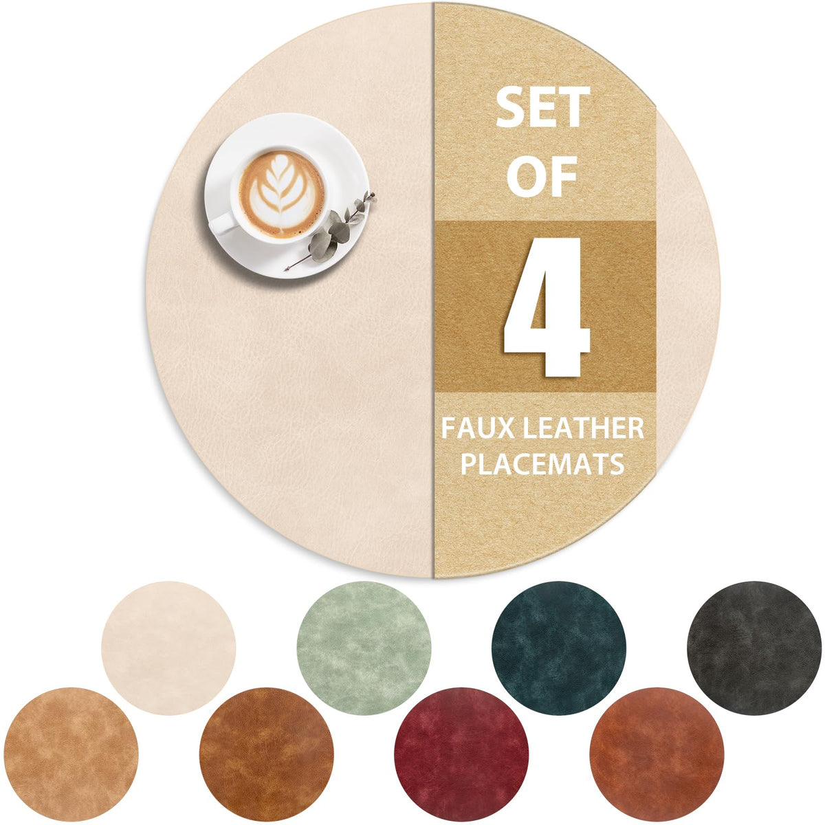 ADRIMER Oval Placemats Set of 4, Wipeable Faux Leather, 4 Colors