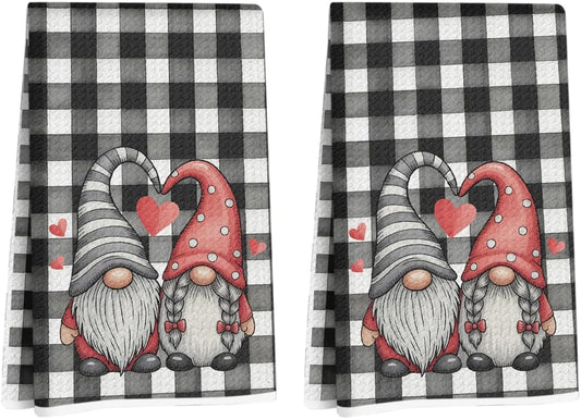 2 Pcs Gnome Heart Kitchen Towels Decorative Hand Towels