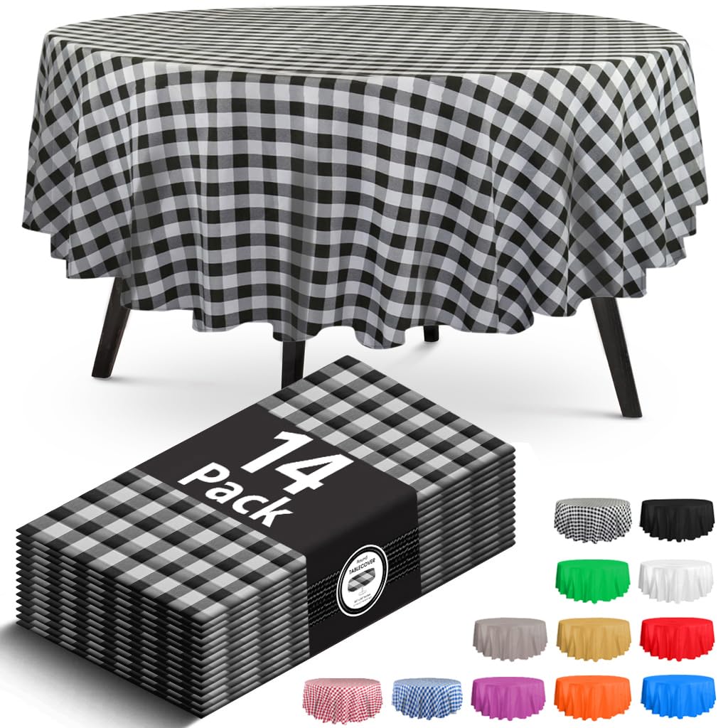 14 Pack Black 54 x 108 in. Rectangle Disposable Plastic Tablecloths - Smooth Decorative Covers for Parties, Weddings