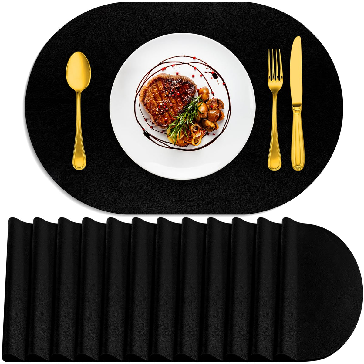 ADRIMER Oval Placemats Set of 4, Wipeable Faux Leather, 4 Colors