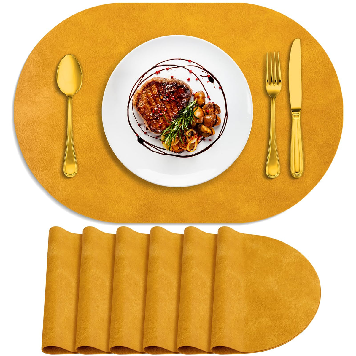ADRIMER Oval Placemats Set of 4, Wipeable Faux Leather, 4 Colors