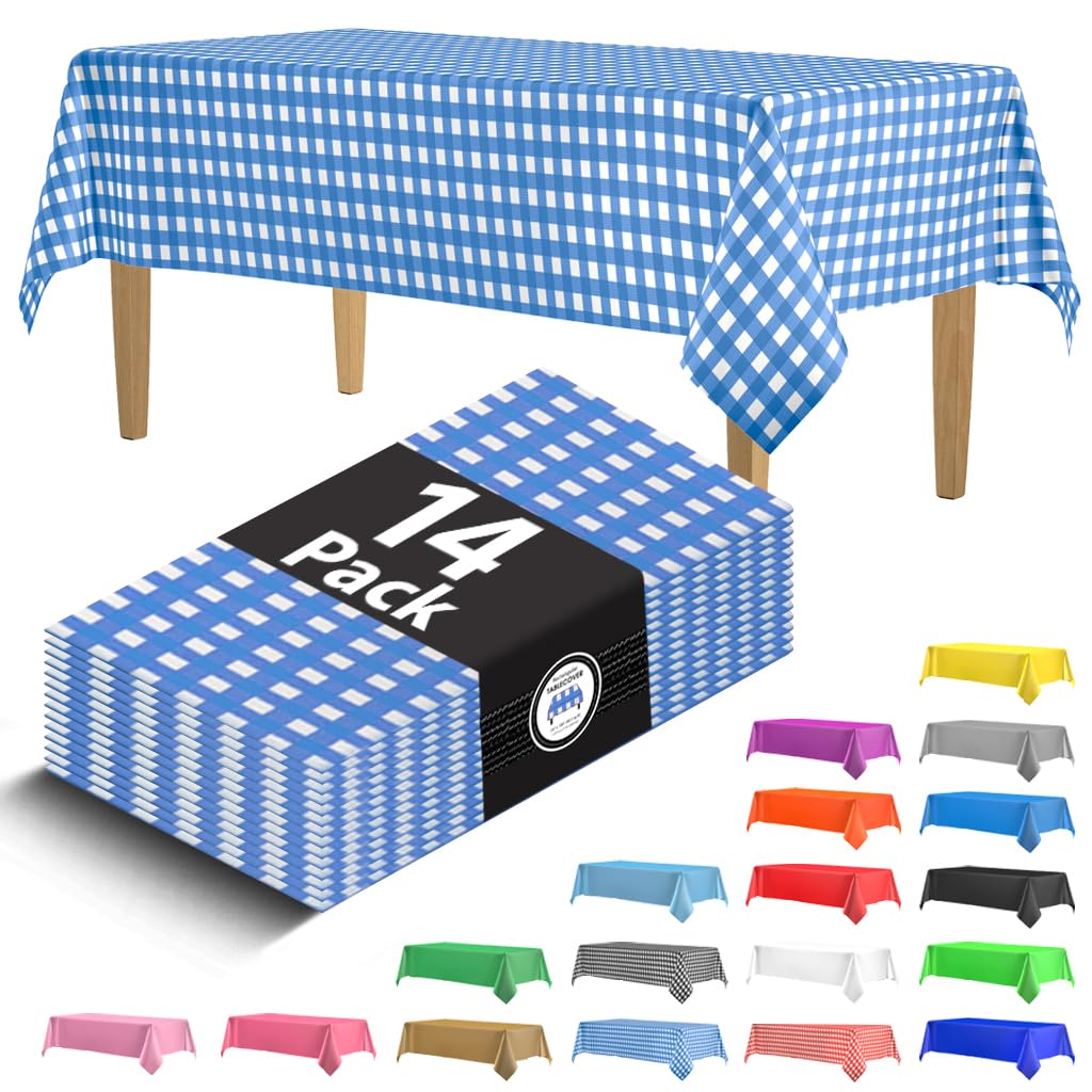 14 Pack Black 54 x 108 in. Rectangle Disposable Plastic Tablecloths - Smooth Decorative Covers for Parties, Weddings