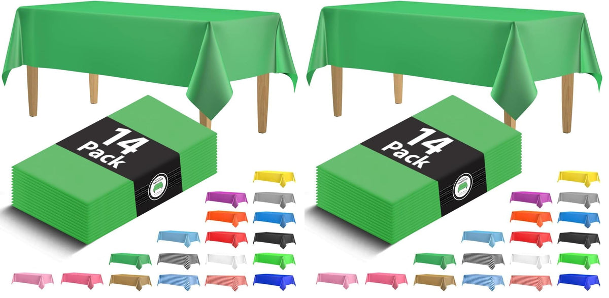 14 Pack Black 54 x 108 in. Rectangle Disposable Plastic Tablecloths - Smooth Decorative Covers for Parties, Weddings