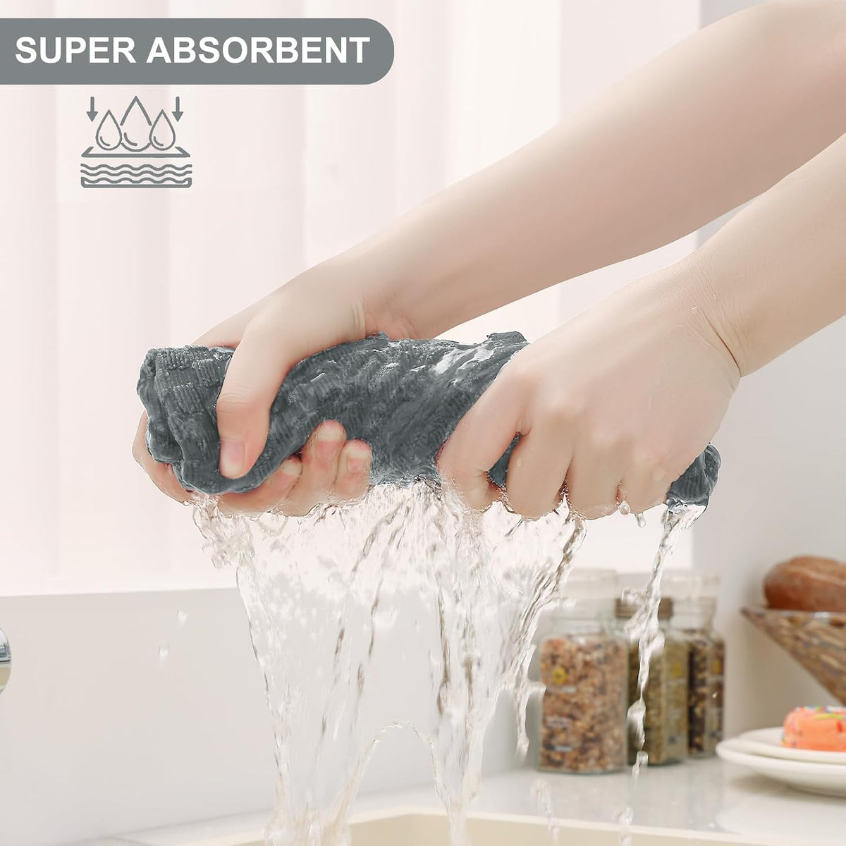 Homaxy 8 Pack 100% Cotton Kitchen Towels and Dishcloths Set, Dark Grey