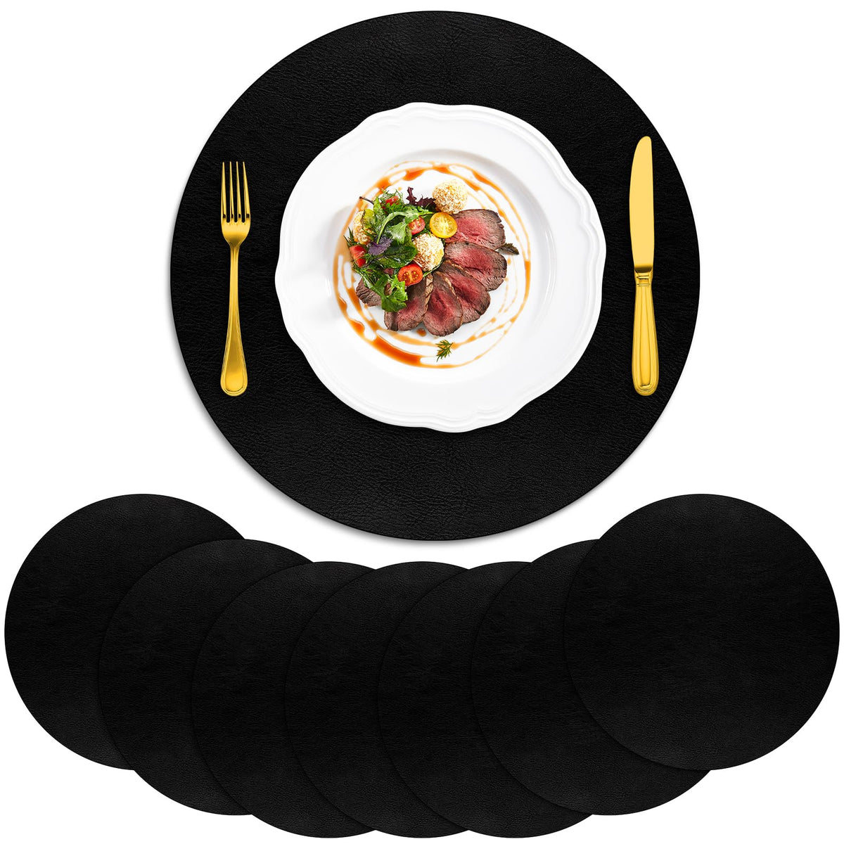 ADRIMER Oval Placemats Set of 4, Wipeable Faux Leather, 4 Colors