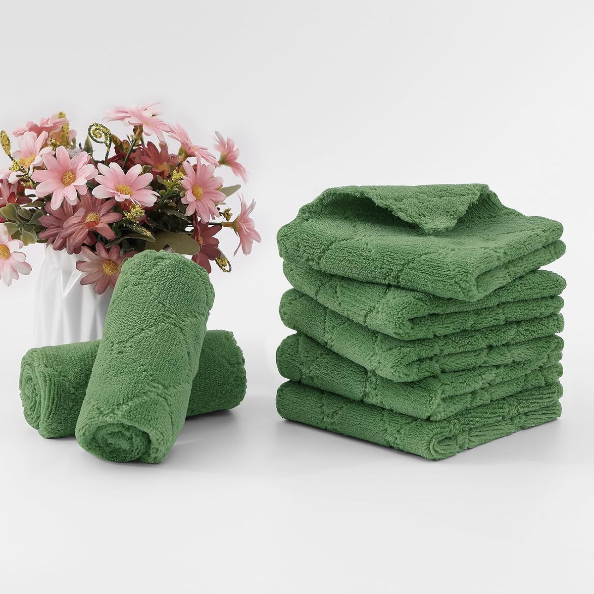 Homaxy 12 Pack Super Soft & Absorbent Dish Cloths, 10" x 10", Grass Green