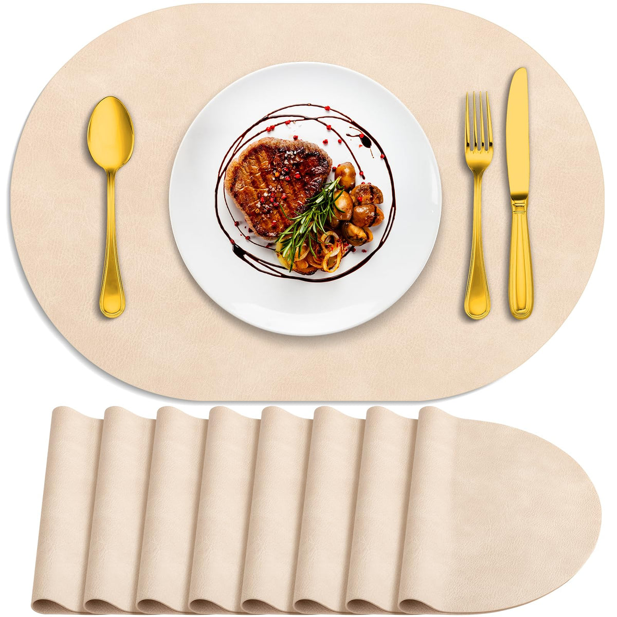 ADRIMER Oval Placemats Set of 4, Wipeable Faux Leather, 4 Colors