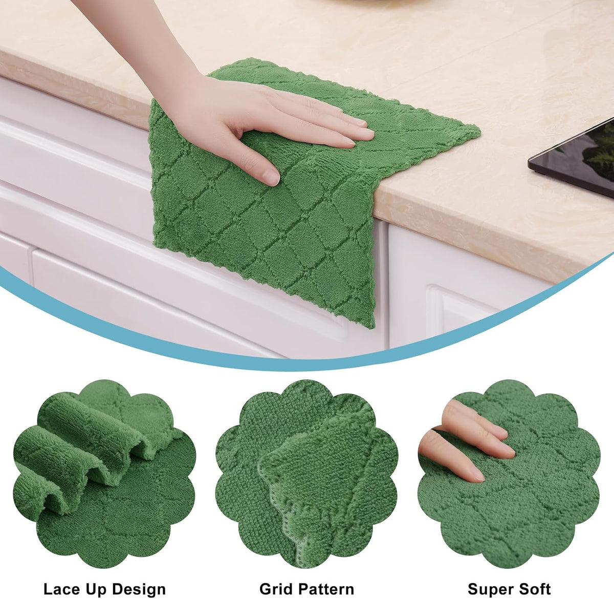 Homaxy 12 Pack Super Soft & Absorbent Dish Cloths, 10" x 10", Grass Green