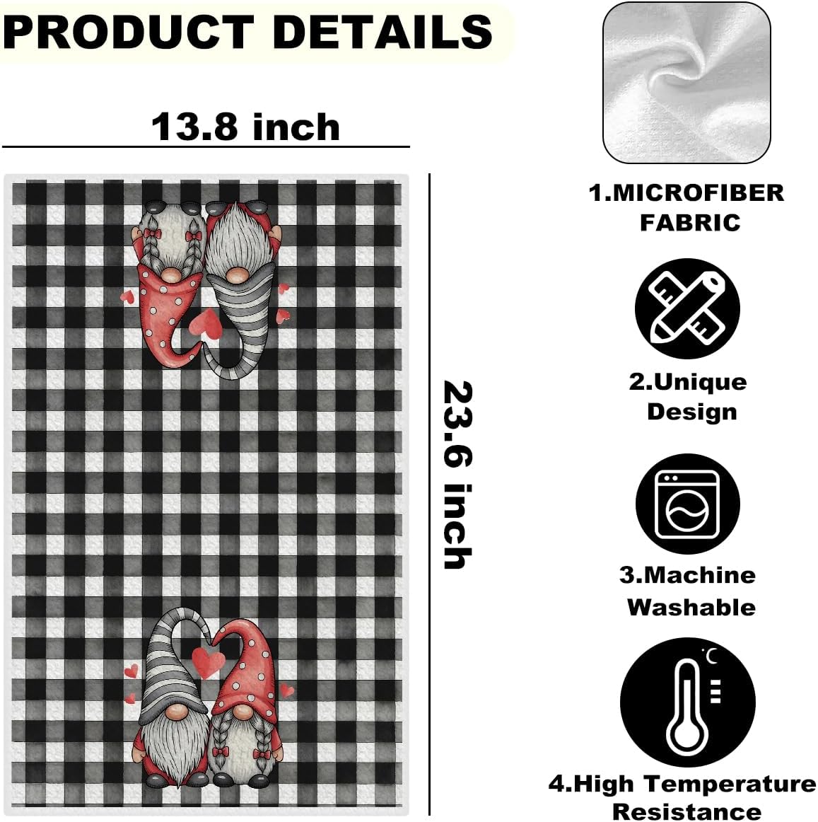 2 Pcs Gnome Heart Kitchen Towels Decorative Hand Towels