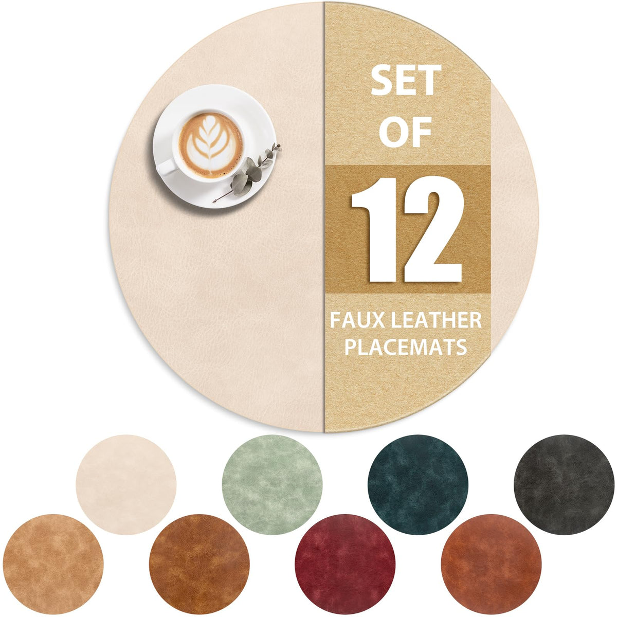 ADRIMER Oval Placemats Set of 4, Wipeable Faux Leather, 4 Colors