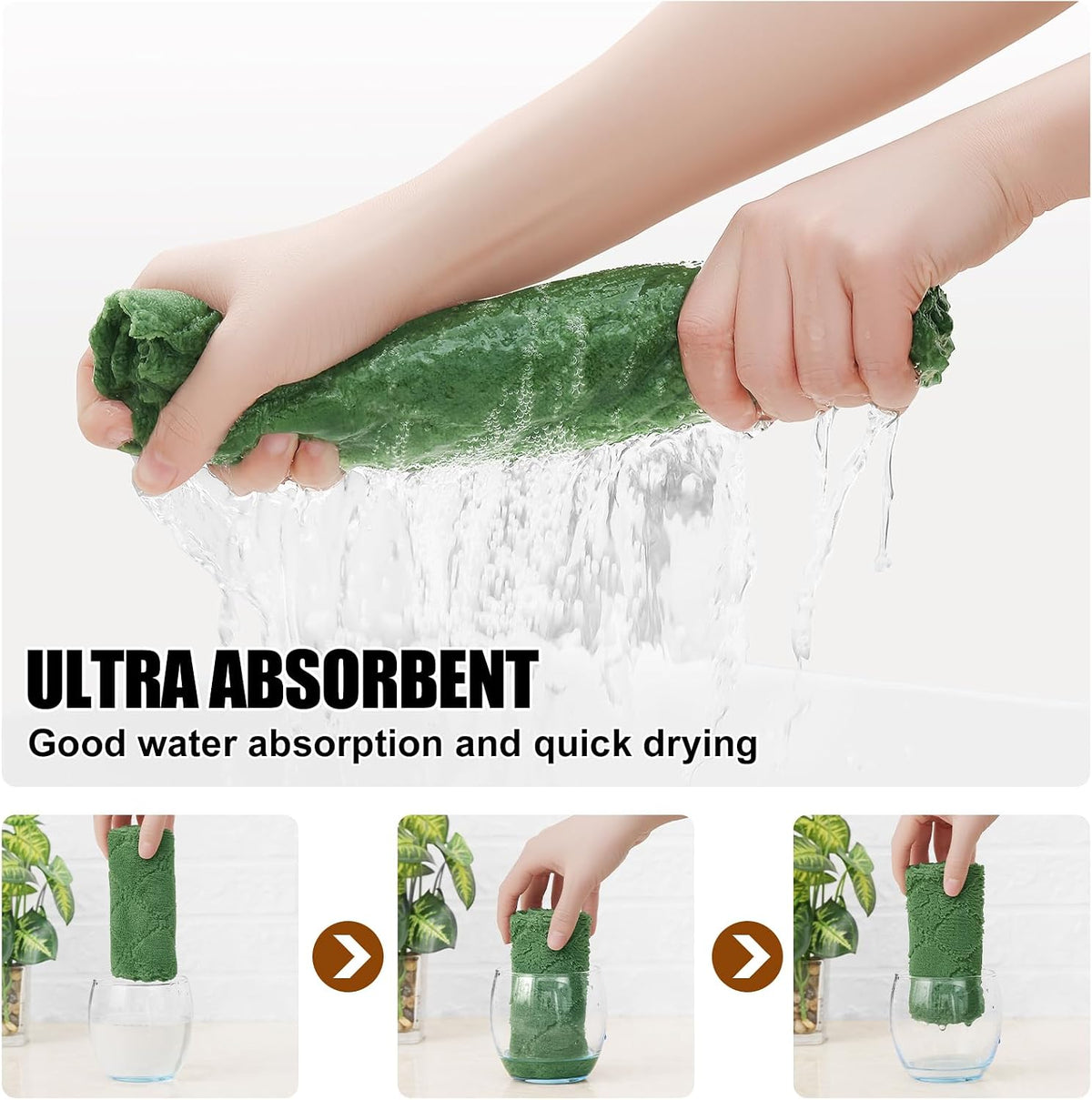 Homaxy 12 Pack Super Soft & Absorbent Dish Cloths, 10" x 10", Grass Green