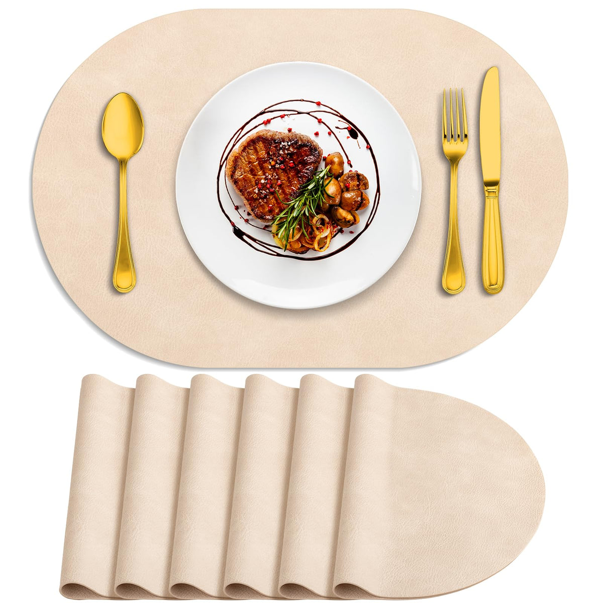 ADRIMER Oval Placemats Set of 4, Wipeable Faux Leather, 4 Colors