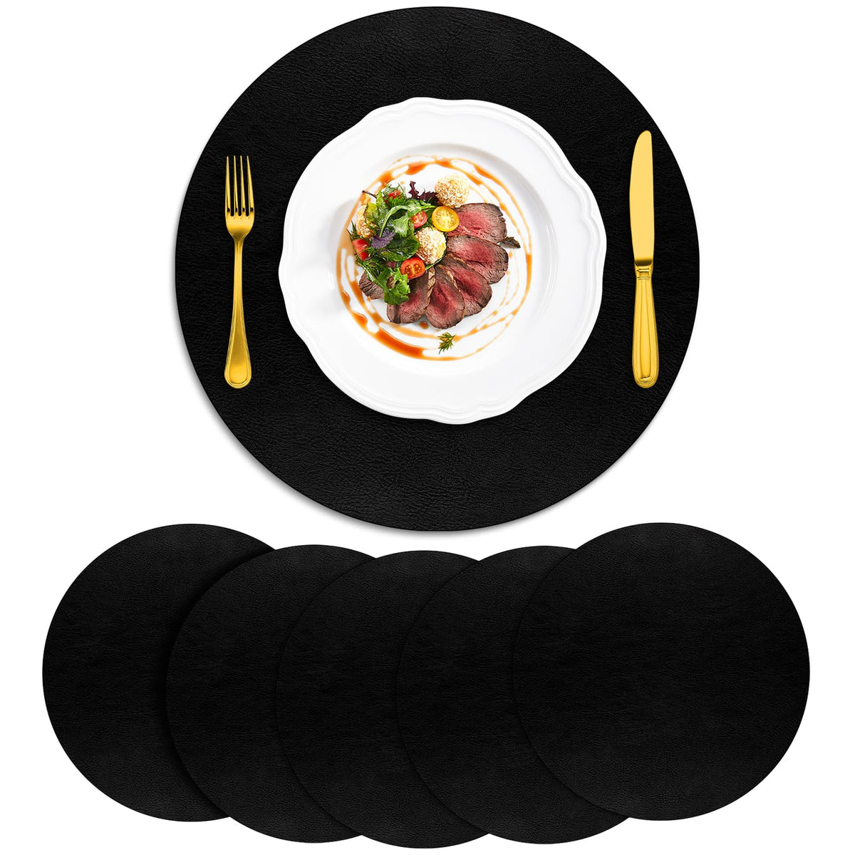 ADRIMER Oval Placemats Set of 4, Wipeable Faux Leather, 4 Colors