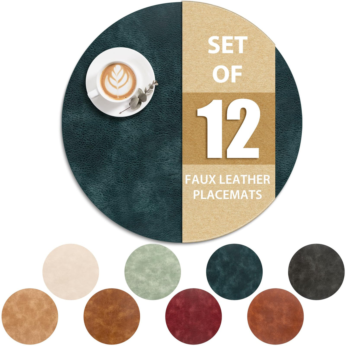 ADRIMER Oval Placemats Set of 4, Wipeable Faux Leather, 4 Colors