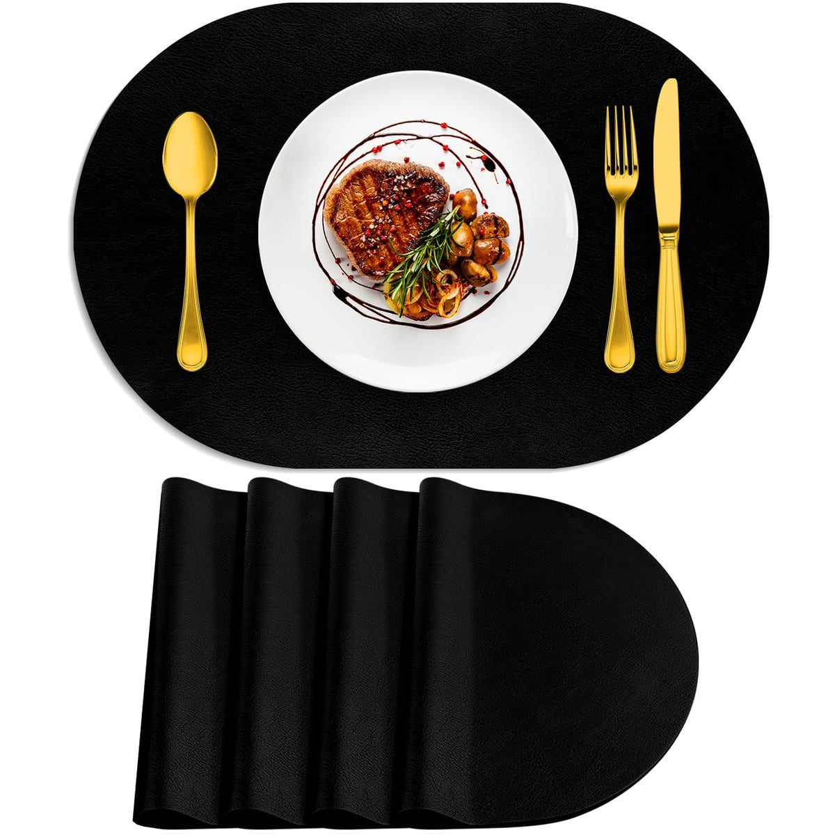 ADRIMER Oval Placemats Set of 4, Wipeable Faux Leather, 4 Colors