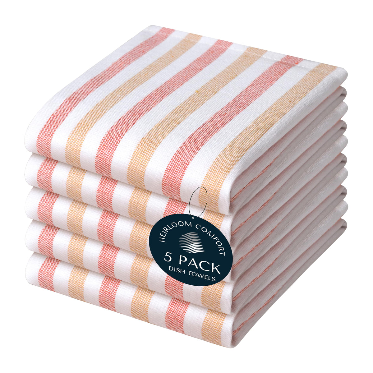 Fiesta Stripe Kitchen Towels 12 Pack, 18x26 Inch, 100% Cotton, Super Absorbent & Quick Dry, Durable Dish Towel for Drying Dishes, Machine Washable, Everyday Use, Orange & Yellow