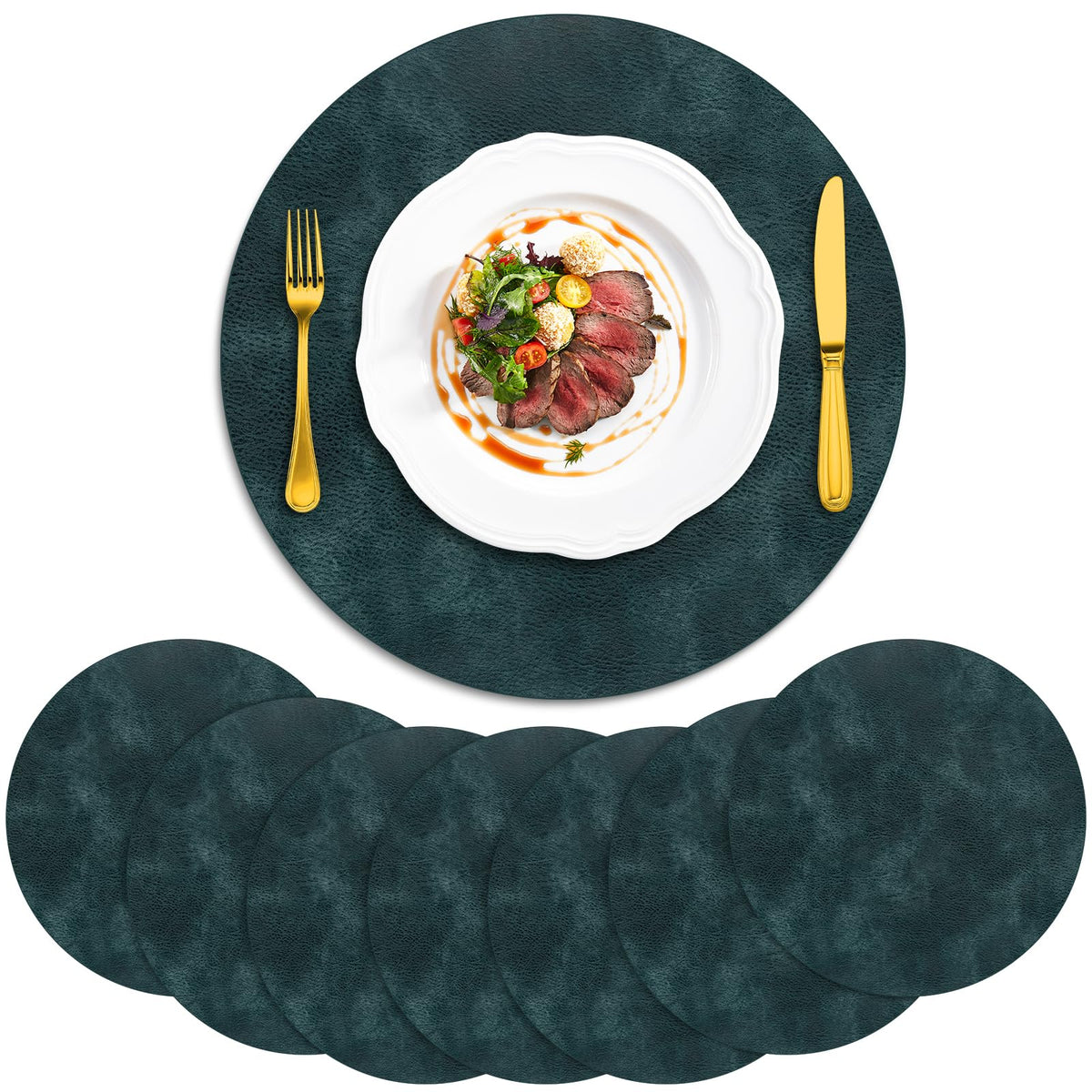 ADRIMER Oval Placemats Set of 4, Wipeable Faux Leather, 4 Colors