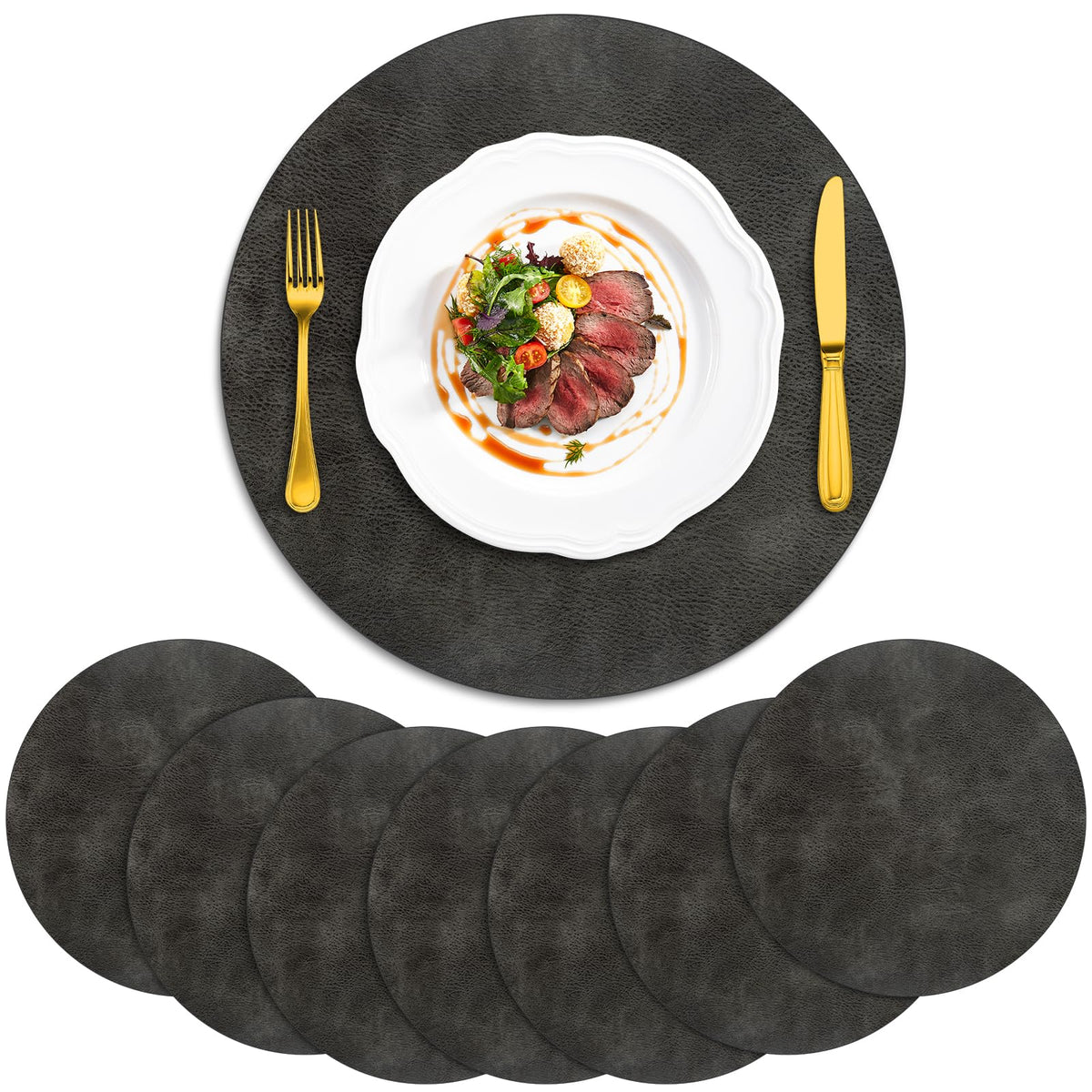 ADRIMER Oval Placemats Set of 4, Wipeable Faux Leather, 4 Colors