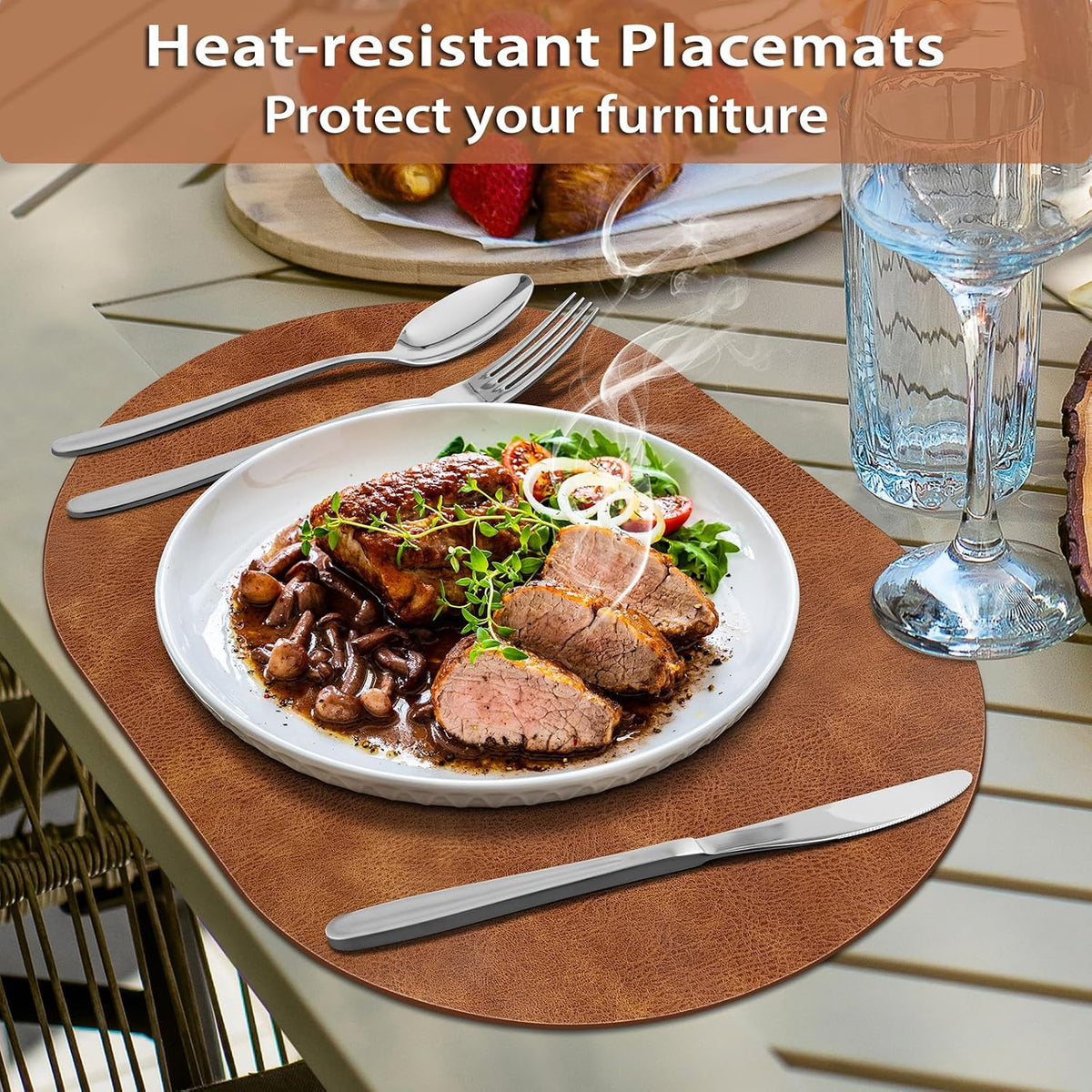 ADRIMER Oval Placemats Set of 4, Wipeable Faux Leather, 4 Colors