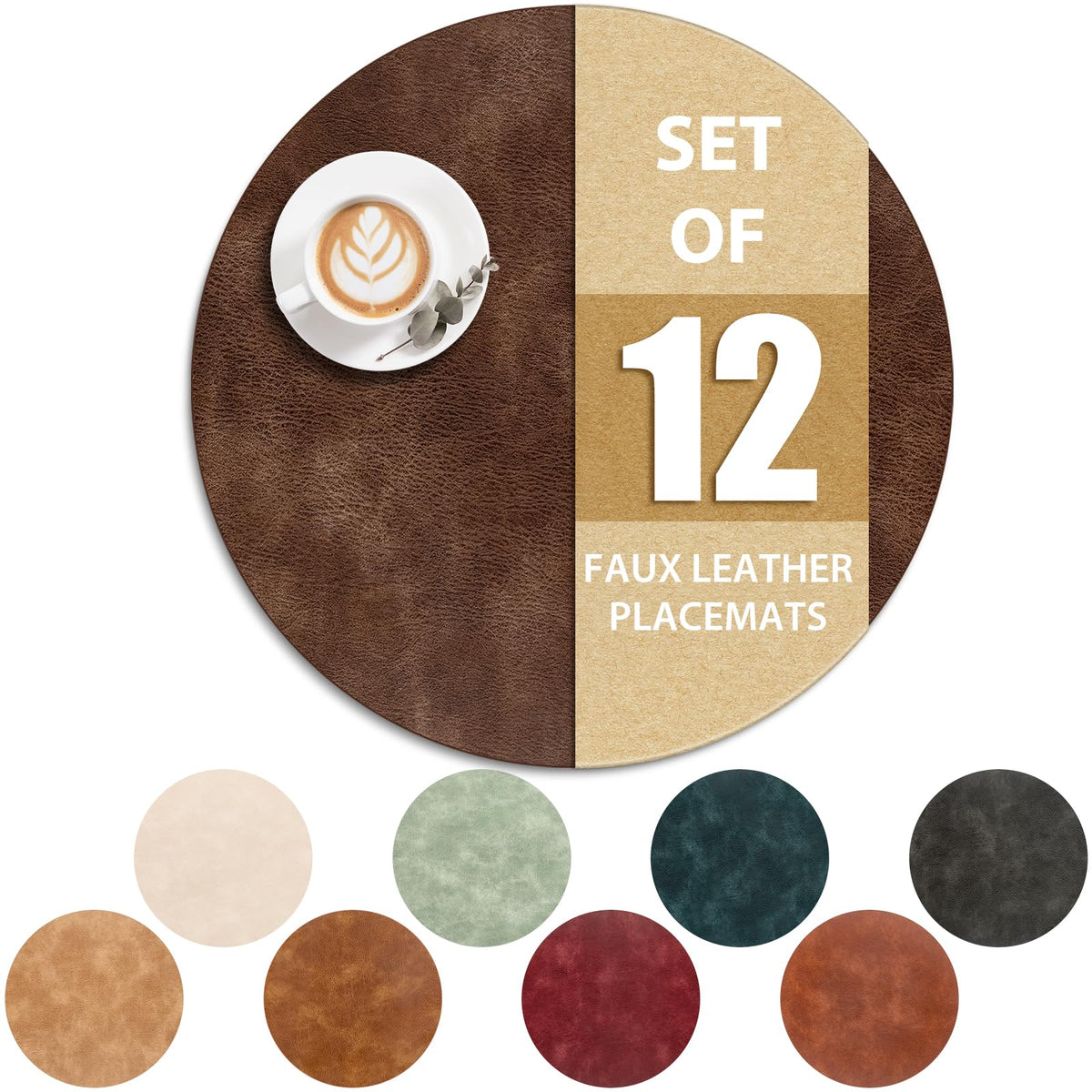 ADRIMER Oval Placemats Set of 4, Wipeable Faux Leather, 4 Colors